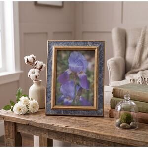 Vintage Vista Designs 5x7 Blue Marbled & Gold Frame - Mixed Media Decor